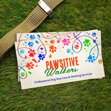 fun colorful paw prints trail - dog walker business invitations