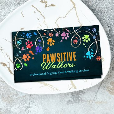 fun colorful paw prints trail - dog walker business invitations
