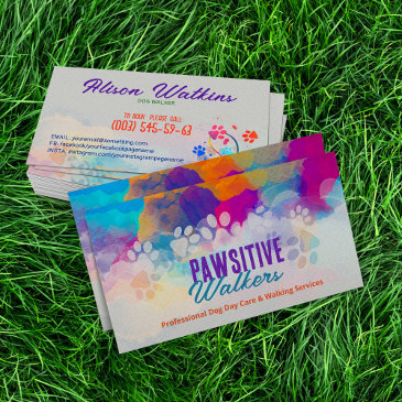 fun colorful watercolor paw prints business invitations