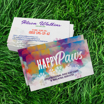 fun colorful watercolor paw prints business invitations