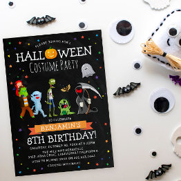 Small Fun Halloween Kids Costume Birthday Party Invitation Front View