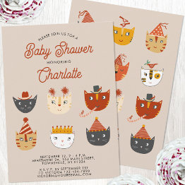 Small Fun Kitty Cat Personalized Baby Shower Invitation Front View