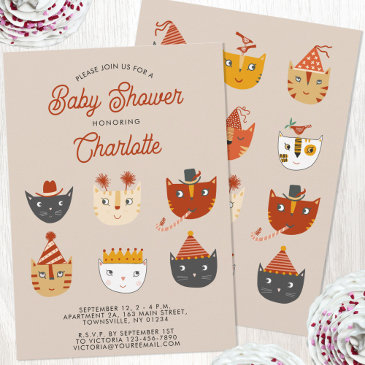 fun kitty cat personalized baby shower invitation