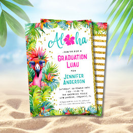 Small Fun Lush Tropical Graduation Luau Party Invitation Front View