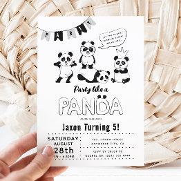 Small Fun Modern 'party Like A Panda' Kids Birthday Invitation Front View