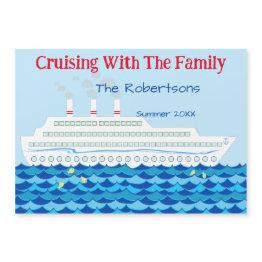 Small Fun Personalized Cruise Ship Theme Door Marker Magnetic Invitation Front View