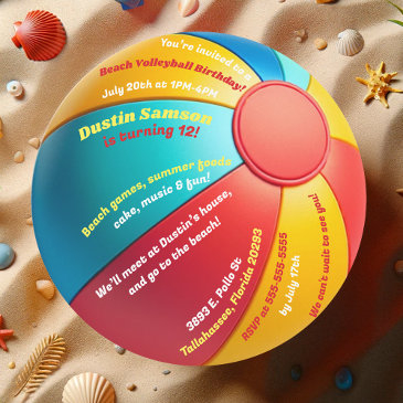fun summer beach ball volleyball birthday party invitation