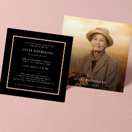 Small Funeral In Spanish | Espanol Memorial Photo Black Invitation Front View
