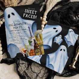 Small Funny Adult Ghost Sheet-faced Halloween Party Invitation Front View