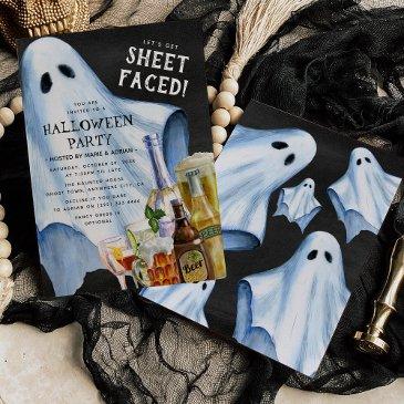 funny adult ghost sheet-faced halloween party invitation