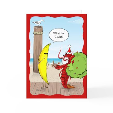 funny banana and santa claws lobster crab holiday invitations