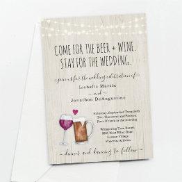 Small Funny Beer & Wine Theme Wedding Invitation Front View