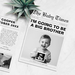 Small Funny Big Brother Newspaper Pregnancy Announcement Front View