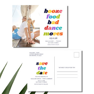 funny booze food bad dance moves save the date announcement postinvitations