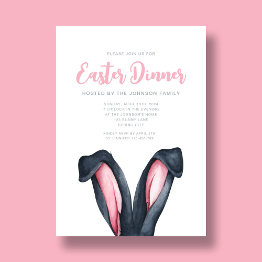 Small Funny Bunny Ears Easter Dinner Invitation Front View
