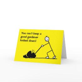 Small Funny Cartoon Gardener Lockdown Invitations Front View