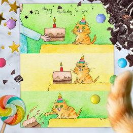 Small Funny Cat Birthday Postinvitations Front View