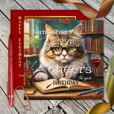 funny cat red wine books birthday invitations