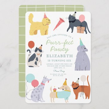 funny cats dogs purr-fect birthday pawty invitation