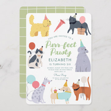 funny cats dogs purr-fect birthday pawty invitation