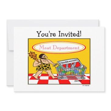 funny caveman cartoon bbq meat lover cookout party invitation