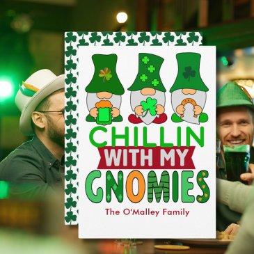 funny chillin with my gnomies st patricks day flat invitations