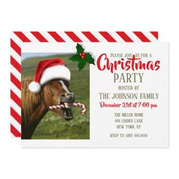 funny christmas horse with santa hat smiling    invitation