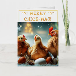 Small Funny Christmas Quote Cute Fun Chicks Photography Foil Greeting Invitations Front View