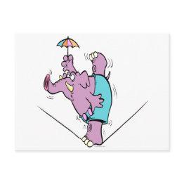 Small Funny Circus Elephant On Tightrope Postinvitations Front View
