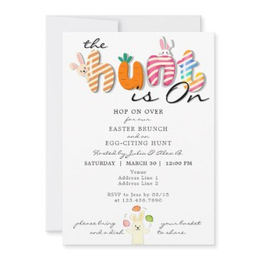 funny colorful pastel easter brunch egg hunt bunny invitation