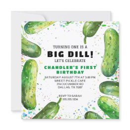 Small Funny Dill Pickle Pun Birthday Invitation Front View