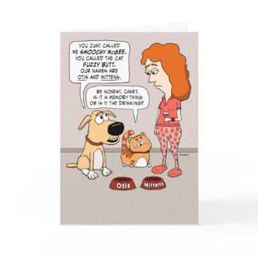 funny dog and cat worried about owner birthday invitations