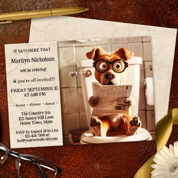 funny dog whimsical retirement party invitation