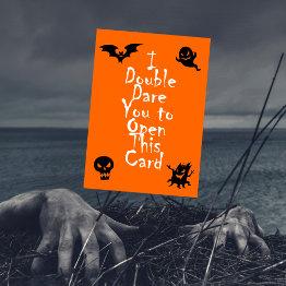 Small Funny Double Dare Happy Halloween Kidding Invitations Front View