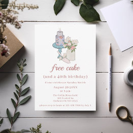 Small Funny Free Cake Womens 40th Birthday Invitation Front View