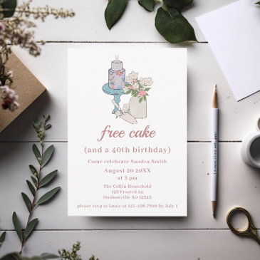 funny free cake womens 40th birthday invitation