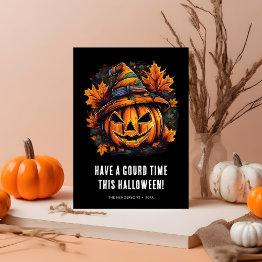 Small Funny Gourd Time Pumpkin Halloween Invitations Front View