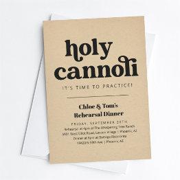 Small Funny Holy Cannoli Rehearsal Dinner Invitation Front View