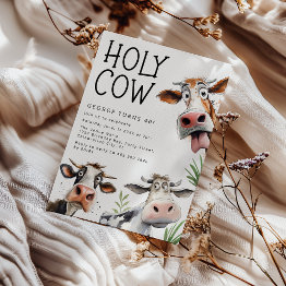 Small Funny Holy Cow Birthday Party Invitation Front View