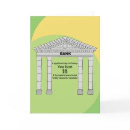 Small Funny Humor Bank Of Mom & Dad 18th Birthday Invitations Front View