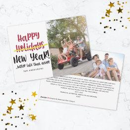 Small Funny Late Happy New Year Photo Holiday Invitations Front View