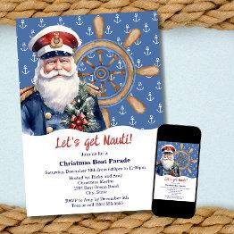 Small Funny Let's Get Nauti Christmas Boat Parade Invitation Front View