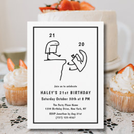 Small Funny Meme Humor Simple Black White 21st Birthday Invitation Front View