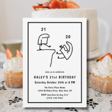 funny meme humor simple black white 21st birthday invitation