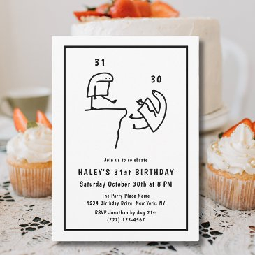 funny meme humor simple black white 31st birthday invitation