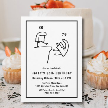 funny meme humor simple black white 80th birthday invitation