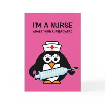 funny nursing greeting invitations | cute penguin nurse