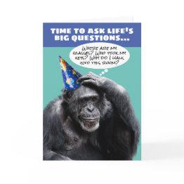 Small Funny Older Forgetful Chimpanzee Birthday Invitations Front View