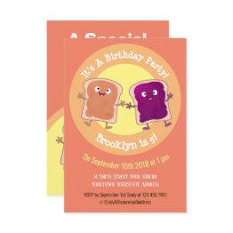 Small Funny Peanut Butter And Jelly Cartoon Illustration Invitation Front View