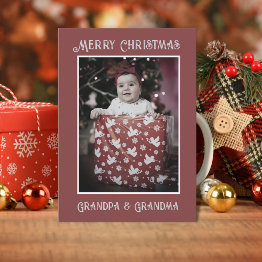 Small Funny Photo | Merry Christmas Grandpa Grandma Holiday Invitations Front View